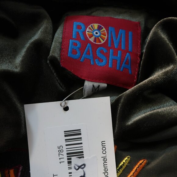 NWT Womens Romi Basha Cosmic Green Multicolor Boho Chic Velvet Shirt Top M - Picture 10 of 11